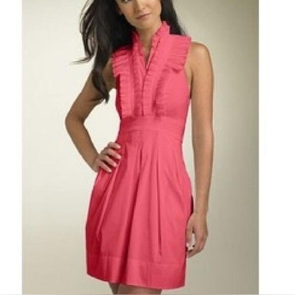 NWT BCBG Max Azria Chomisee Dress Geranium Woven Cotton Halter Ruffled Size 12 - Picture 2 of 8